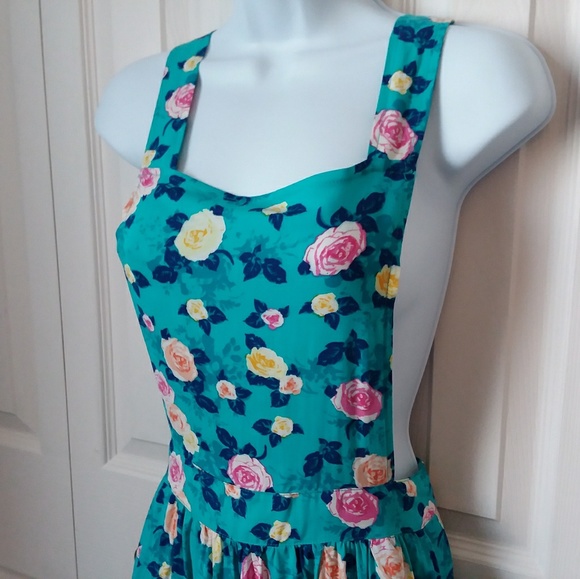 Pants - Floral overalls bib dress skirt romper - small